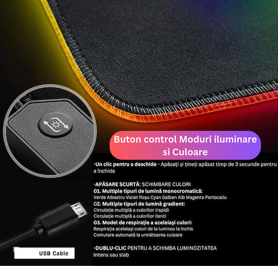 Gaming Mouse Pad XL (600mm) με RGB Φωτισμό μέσω USB Μαύρο