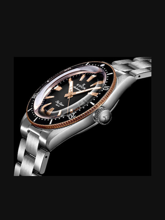 Edox Ανδρικό Ρολόι 42mm Αυτόματο με Γκρι Μεταλλικό Μπρασελέ