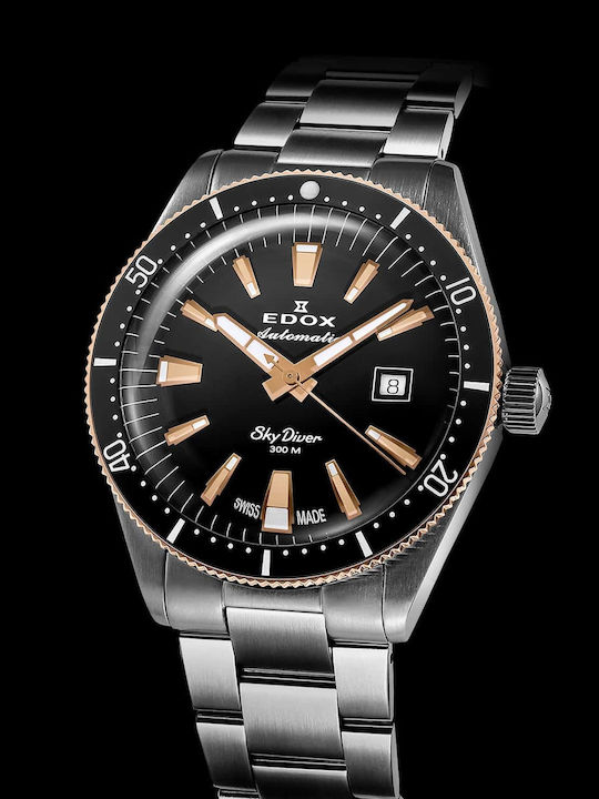 Edox Ανδρικό Ρολόι 42mm Αυτόματο με Γκρι Μεταλλικό Μπρασελέ