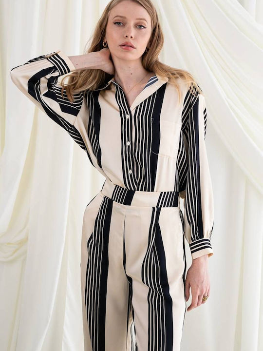 Evangeline Women's Fabric Trousers Ecru