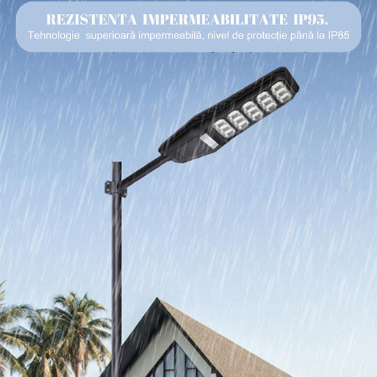 Lampă Solară Stradală 300W 2136lm Alb Rece 6000K cu Senzor de Mișcare și Telecomandă IP67 75cmx30cmx7cmcm