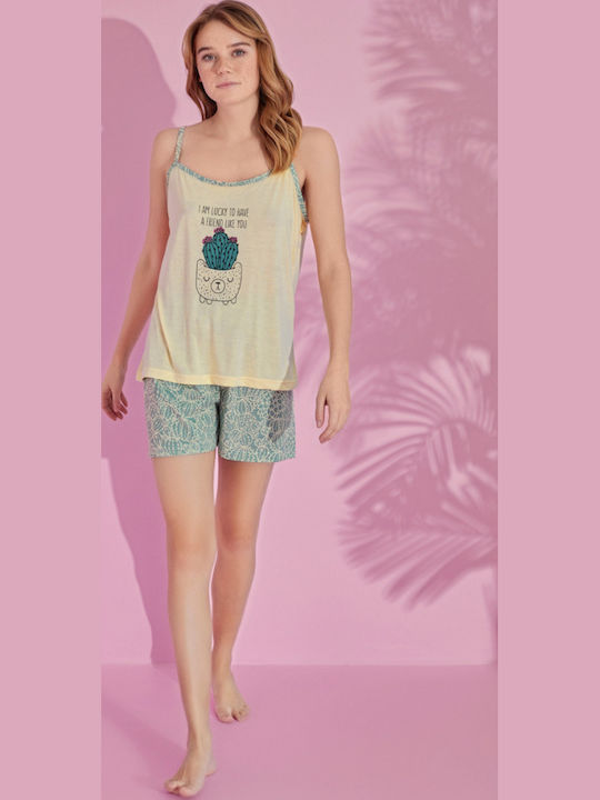 Pantaloni scurți de pijama pentru femei Pijamood Lucky Cactus Vâscoză Galben Pantaloni scurți de pijama pentru femei Pijamood Lucky Cactus Vâscoză Galben