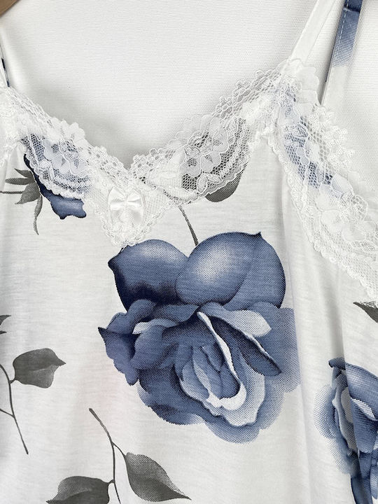 Women's Floral Nightgown Adjustable Straps Lace Slim Fit Blue