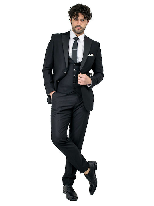 Vestă de Costum Bărbați Mire Slim Fit Sartori Italy 5535/1 Negru