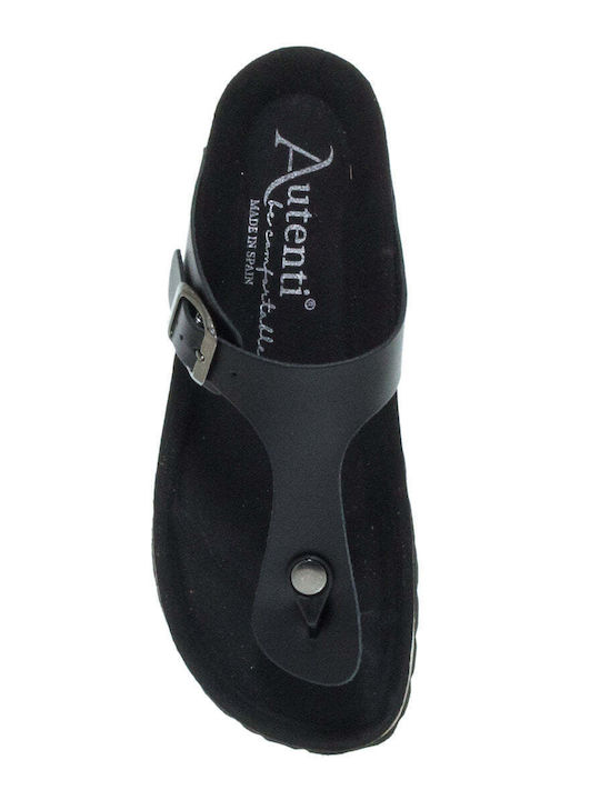 Autenti Shoes Leather Women's Flat Sandals in Black Color