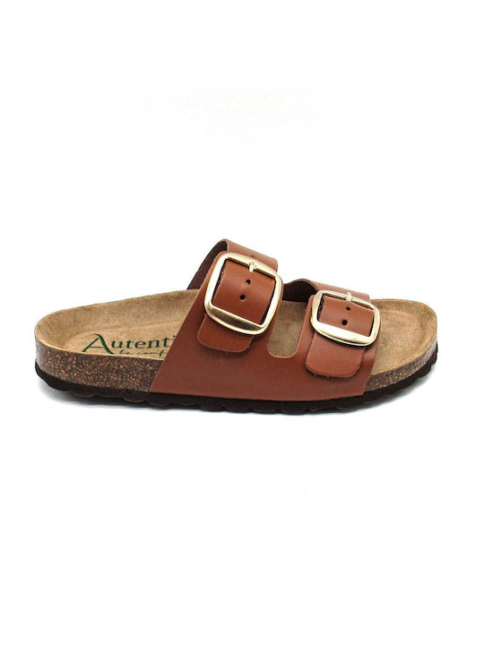 Sandale plate din piele spaniolă pentru femei Auth P747 Tan