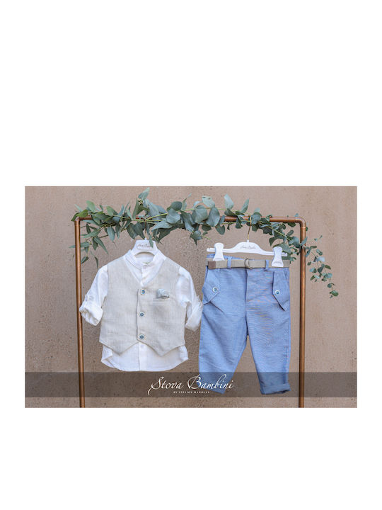 Stova Bambini Boys Linen Baptism Suit with Vest 6pcs Light Blue
