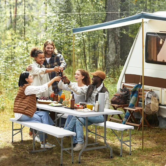 Σετ Τραπεζιού Ατσάλινο για Camping Πτυσσόμενο Λευκό