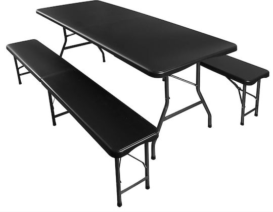 Campingmöbel Tischset aus Stahl für Camping Klappbar Schwarz