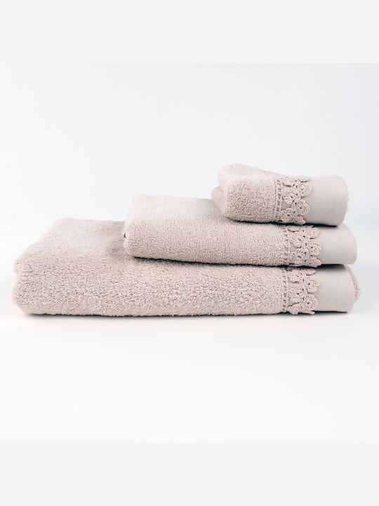 Liolios Home Bath Towels Set 3 pcs Small Flower Beige Weight 500gsm