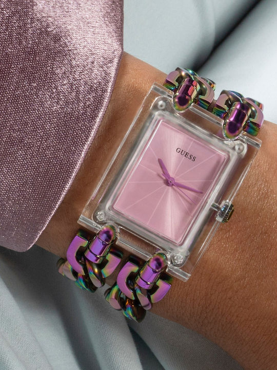 Guess Women's Watch with Purple Metal Bracelet