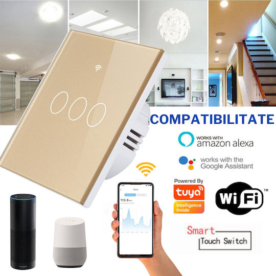 rezistent la apă Încastrat Comutator de Perete Wi-Fi Iluminat cu Cadru Auriu