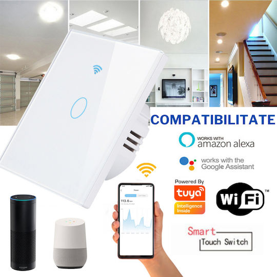 rezistent la apă Încastrat Comutator de Perete Wi-Fi Iluminat Sens unic cu Cadru Alb