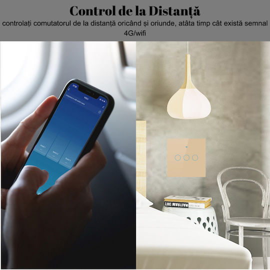 rezistent la apă Încastrat Comutator de Perete Wi-Fi Iluminat cu Cadru Auriu