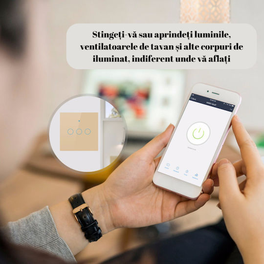 rezistent la apă Încastrat Comutator de Perete Wi-Fi Iluminat cu Cadru Auriu