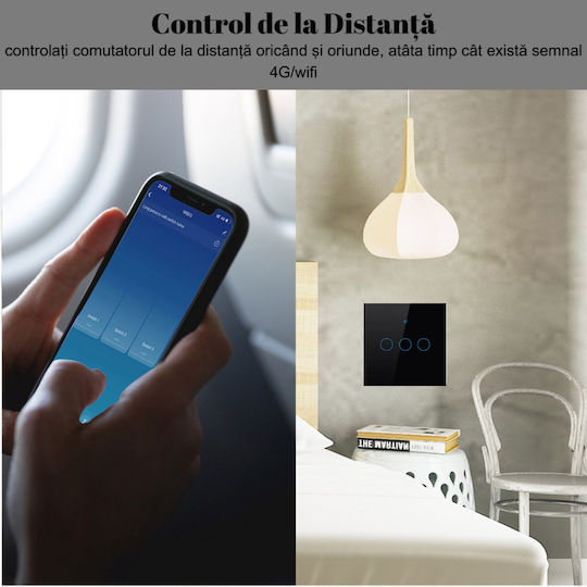 rezistent la apă Încastrat Comutator de Perete Wi-Fi Comenzi Triplu cu Cadru Negru