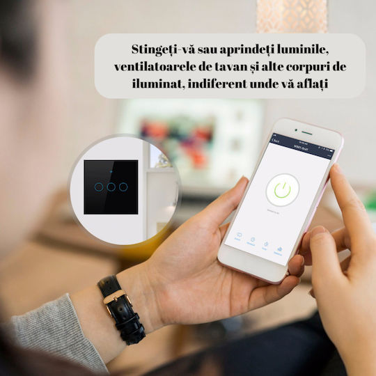 rezistent la apă Încastrat Comutator de Perete Wi-Fi Comenzi Triplu cu Cadru Negru