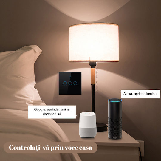 rezistent la apă Încastrat Comutator de Perete Wi-Fi Comenzi Triplu cu Cadru Negru