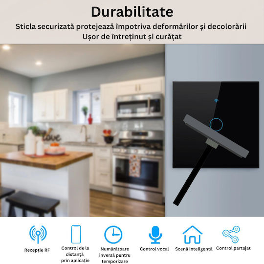 rezistent la apă Încastrat Comutator de Perete Wi-Fi Iluminat Sens unic Negru