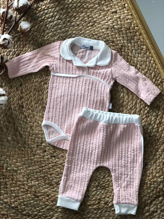 Miniborn Set Body pentru Bebeluși Mânecă lungă cu Pantaloni Rose