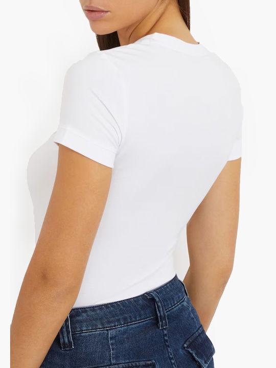 Guess Mini.triangle Women's Blouse Cotton with Straps & V Neckline Checked White