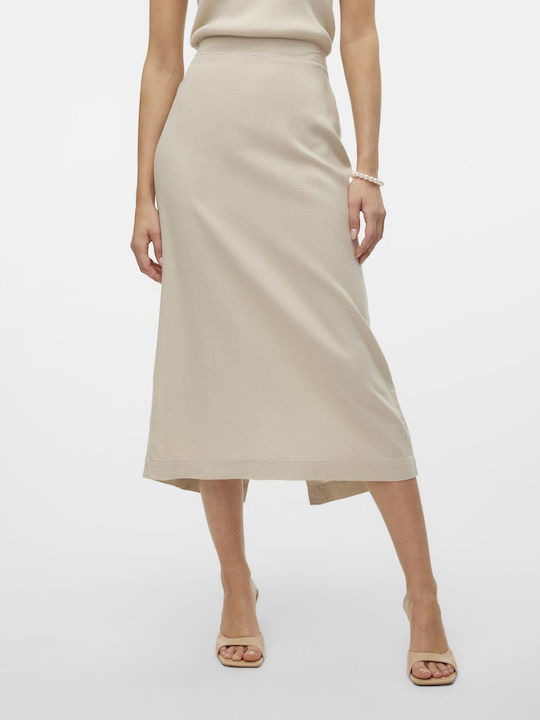 Vero Moda Linen High Waist Midi Skirt in Ecru color