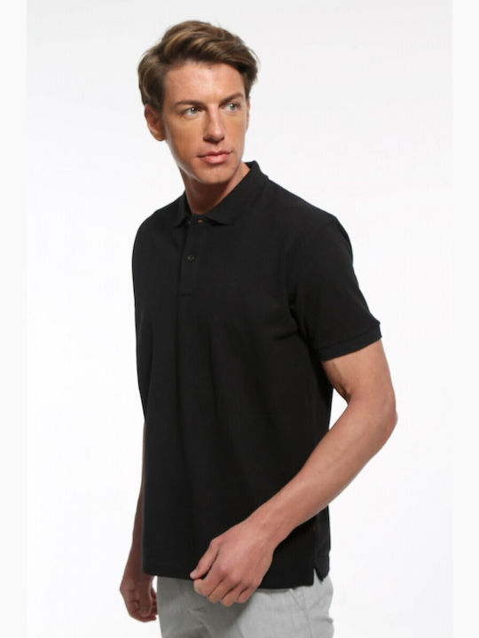 Double Bluza Bărbătească cu Mânecă Scurtă Polo BLACK