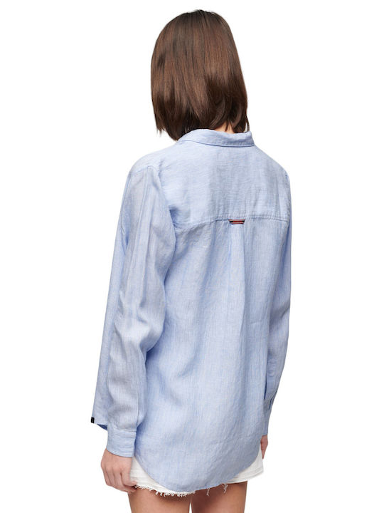 Superdry Women's Linen Long Sleeve Shirt Blue