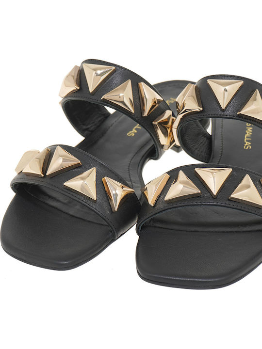 Leder Flache Sandalen für Damen in Schwarz Farbe