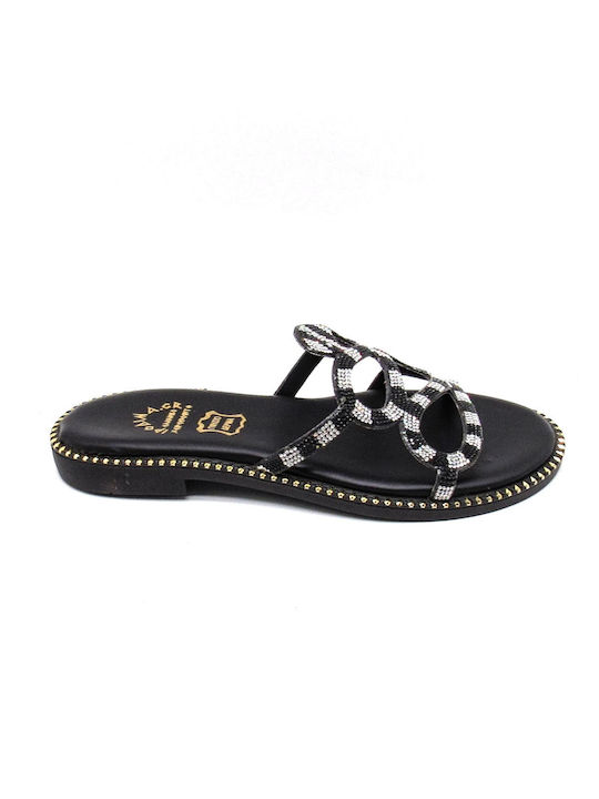 Ipodima Leder Damen Flache Sandalen in Schwarz Farbe