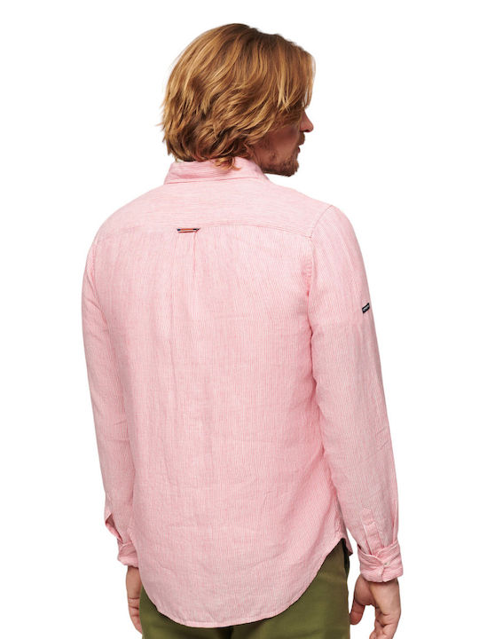 Superdry Herrenhemd Langärmelig Leinen Pink