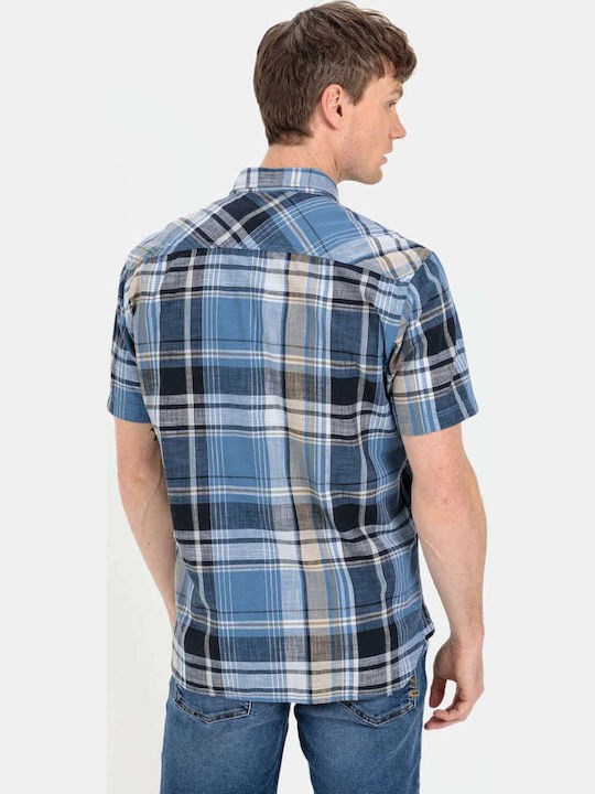 Short-sleeved Cotton Shirt Checked Plaid Blue