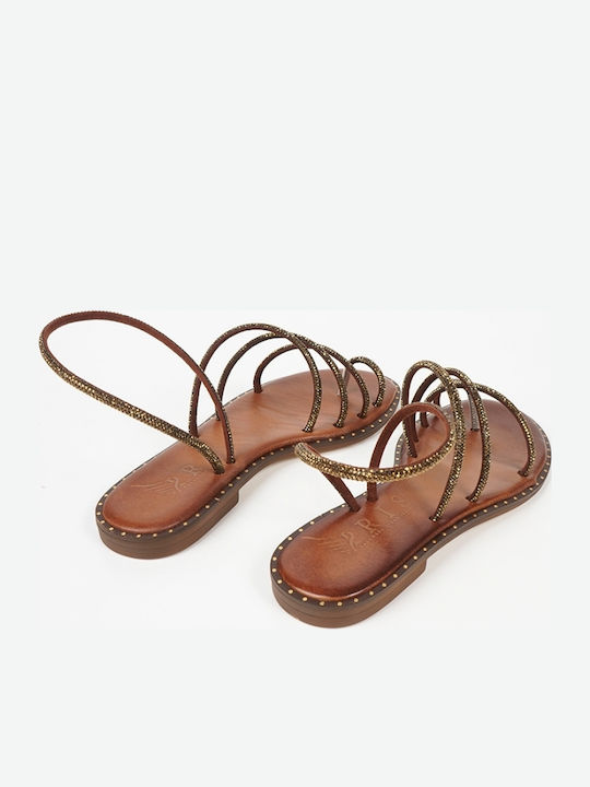 Leder Flache Sandalen Für Damen Braun