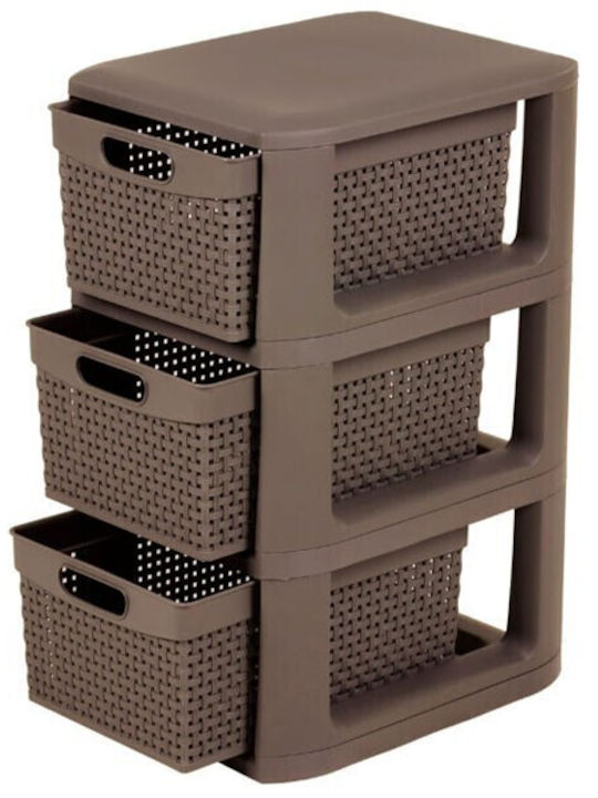 Homeplast Gabri Perforated Plastic Drawer Unit 3 Tiers Brown 33x26x51cm
