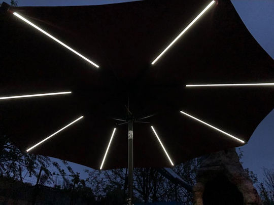 Umbrella Floor Round Metal Red with LED Lighting D2.7m