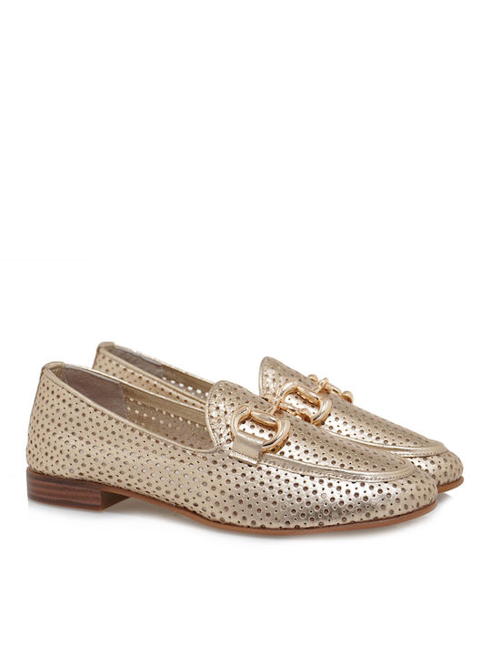 JK London Δερμάτινα Γυναικεία Loafers σε Χρυσό Χρώμα