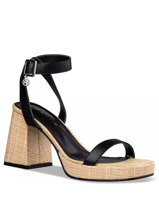 Envie Shoes Synthetic Leather Women's Sandals Black with High Heel