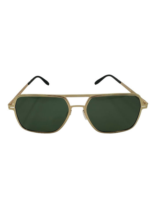 V-store Men's Sunglasses with Gold Metal Frame and Green Polarized Mirror Lens POL019GOLD