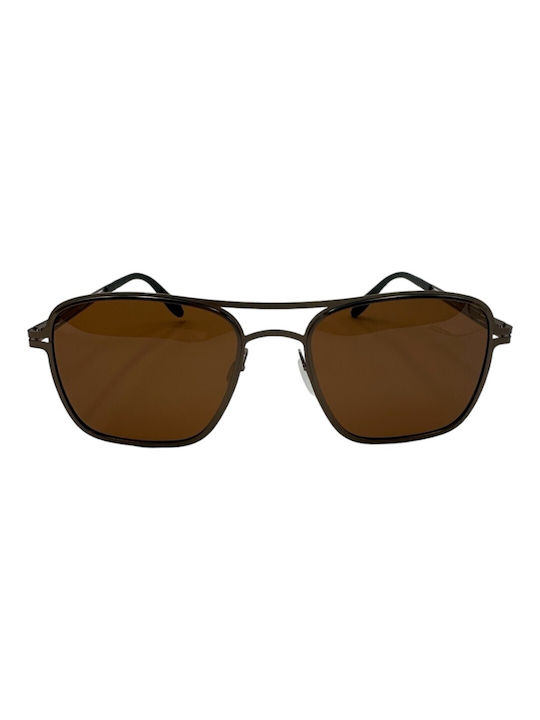 V-store Men's Sunglasses with Gray Metal Frame and Brown Polarized Mirror Lens POL018BROWN