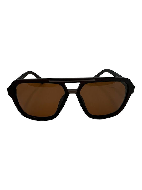 V-store Men's Sunglasses with Brown Plastic Frame and Brown Polarized Mirror Lens POL872BROWN