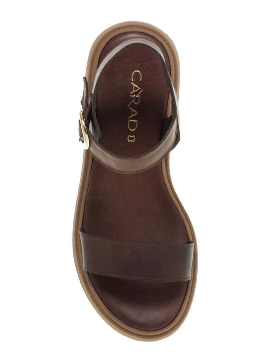 Carad Shoes Leather Women's Flat Sandals in Brown Color