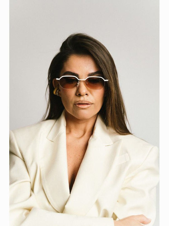 AV Sunglasses Daria Women's Sunglasses with White Metal Frame and Brown Lens
