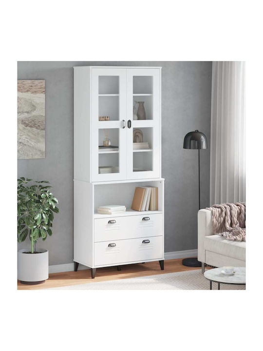 Floor-standing Living Room Display Cabinet made of Wood with Glass White 80x40x80cm