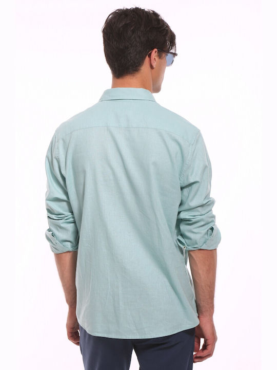 Double Men's Shirt Linen Aqua