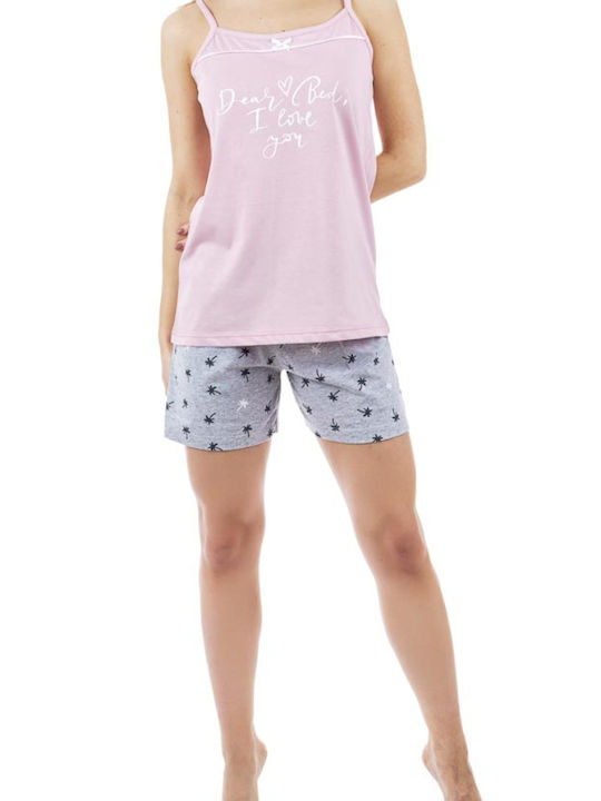 Dustin Sommer Damen Pyjama-Set Baumwolle Powder