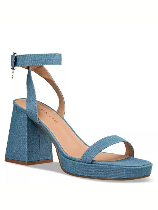 Envie Shoes Synthetic Leather Women's Sandals Blue with High Heel