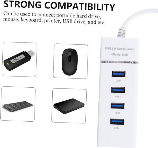 Hub 4 Θυρών USB 3.0 με σύνδεση USB-A Λευκό