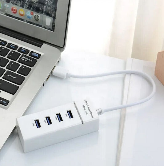 Hub 4 Θυρών USB 3.0 με σύνδεση USB-A Λευκό