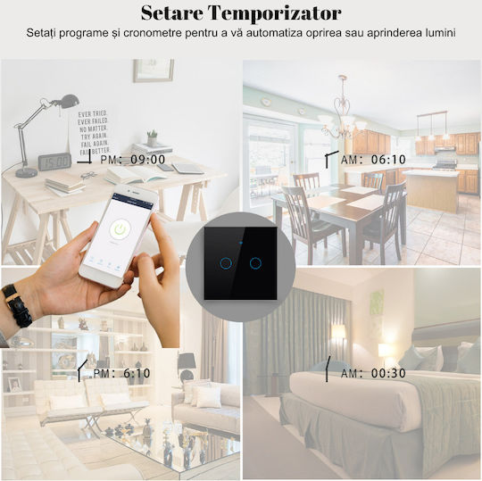 Încastrat Comutator de Perete Wi-Fi Negru