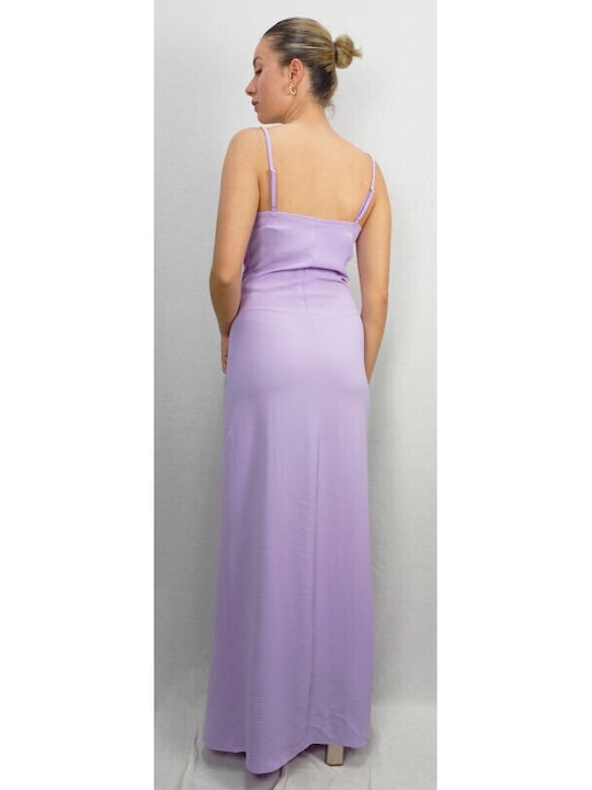 Only Sommer Midi Slip Dress Kleid Drapiert mit Schlitz Purple Rose